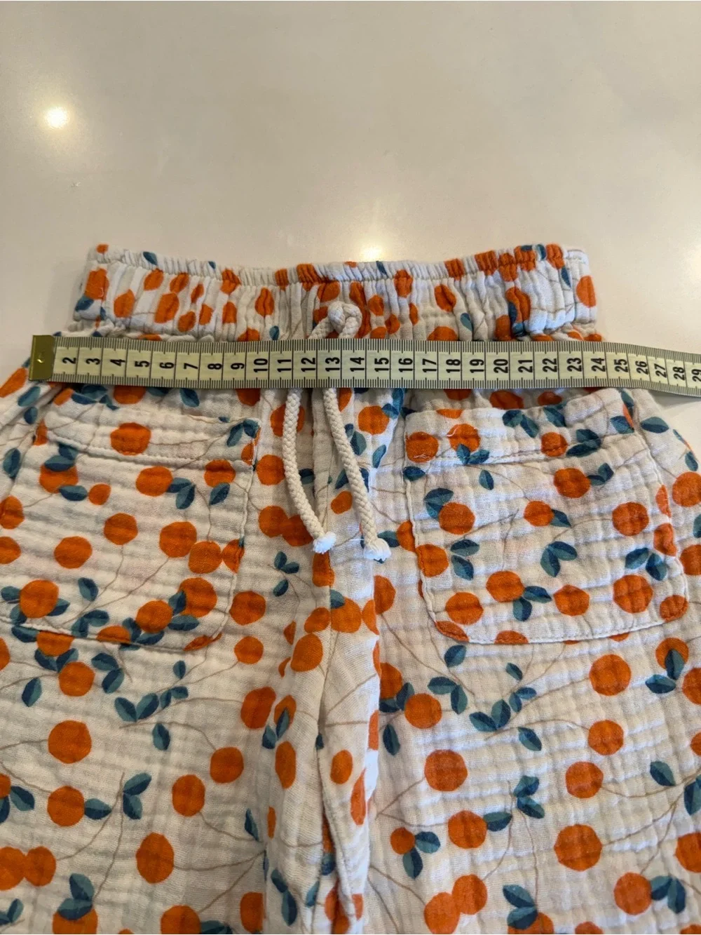 Zara White Pajama Pants with Orange Dot and Teal Leaf Print